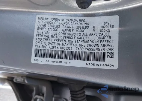 2020 Honda Civic Lx from USA, damaged, VIN 2HGFC2F6XLH600325